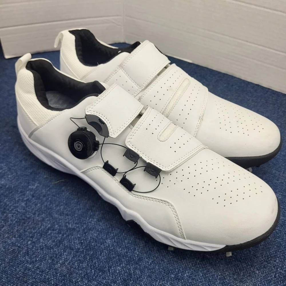 Mens White Professional Spiked Golf Shoes Dial Lacing System Size 46